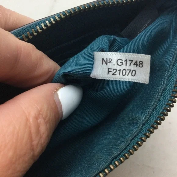 Coach Metallic Dark Teal Leather Corner Zip Wristlet - Picture 10 of 10